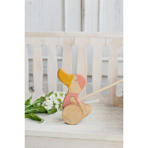 Wooden Push Toy Duck Pink