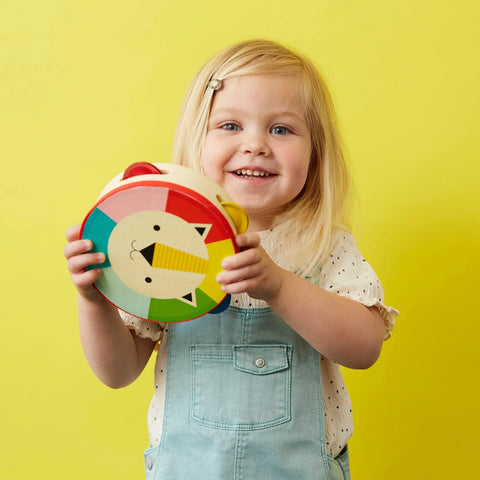 Kaleidoscope Lion Wooden Tambourine