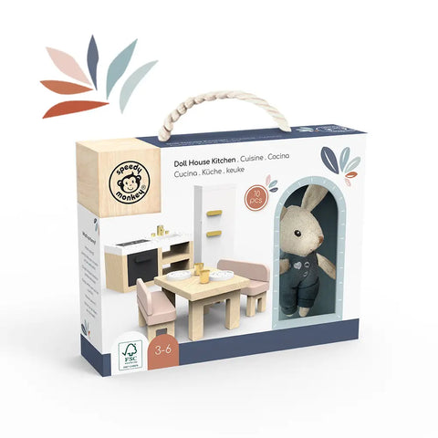 Doll House Kitchen Set w/4 Chairs 1 Character