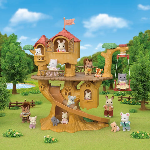 Treehouse playset with animal figurines, slide and swing accessories