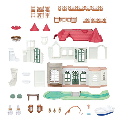 Red Roof Riverside Manor dollhouse accessory parts set with roof pieces and furniture