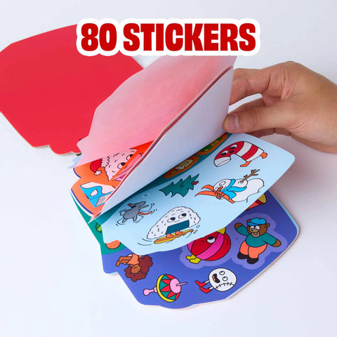 Christmas sticker activity notebook with stack of animal and character stickers, 80 stickers text shown