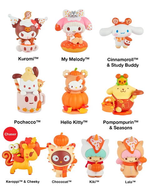 Assorted tokidoki x Hello Kitty & Friends blind box figures lineup on card