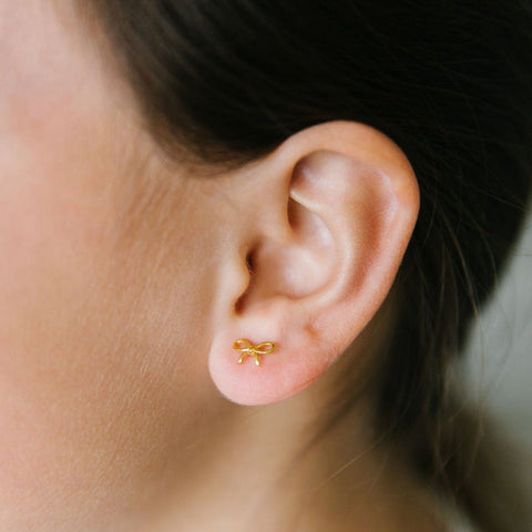 Bow Earrings - 18K Gold Plated, Hypoallergenic