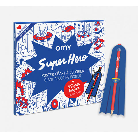 Giant Coloring Poster Folded SUPER HERO + PENCIL